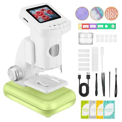 Produktbild von STEM Kinder Mikroskop Digital 1200x, 2 Zoll LCD, 2MP Kamera, mit 32GB SD Karte, Lernspielzeug für Wissenschaft & Experimente, wiederaufladbar