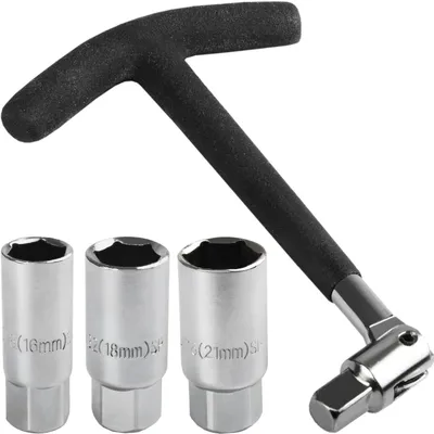 Produktbild von Zündkerzenschlüssel Satz 4-TLG universal PKW Motorrad T-Griff Zündkerzennüsse 16-18-21 mm Zündkerzen