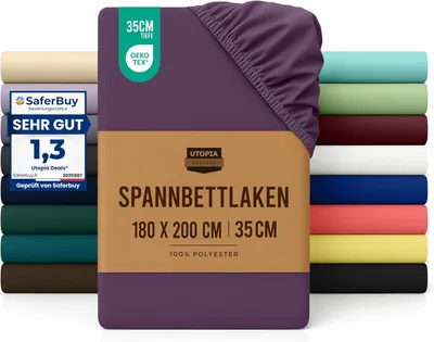 Produktbild von Utopia Bedding - Spannbettlaken 180x200cm - Lila -  Gebürstete Polyester-Mikrofaser Spannbetttuch - 35 cm Tiefe Tasche