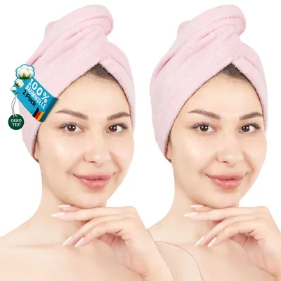 Produktbild von Hammetex Haarturban Damen 2er Set 25x66 cm – 100% Baumwolle,  , mit Knopfverschluss