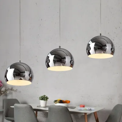 Produktbild von 3er Set Design Retro Lounge Hängelampe GLOBUS Chrom a 20cm Ø
