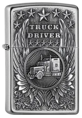 Produktbild von Zippo Sturmfeuerzeug - Trucker, Satin Chrome, Emblem - Nachfüllbar - Wiederverwe