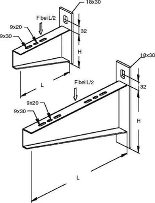 Produktbild von Niedax Wandausleger KTASS 300, feuerverzinkt, 340 mm, für Kabeltragsysteme bis 300 mm Breite, 10 kN