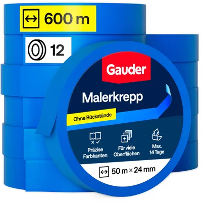Immagine prodotto di GAUDER: Nastro adesivo per pittura, nastro di carta, nastro protettivo per lavori di pittura (12 rotoli - 24 mm x 50 m)