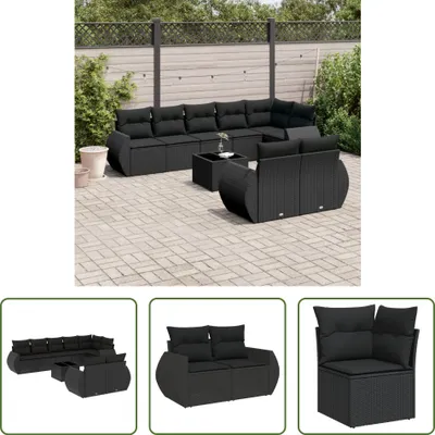 Produktbild von The Living Store 9-tlg. Garten-Sofagarnitur mit Kissen Schwarz Poly Rattan