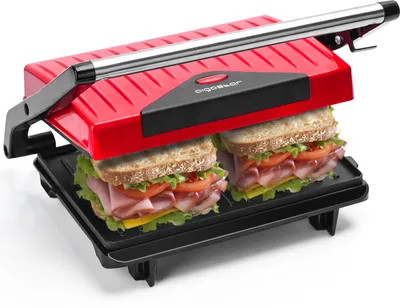 Produktbild von Aigostar Panini Maker 700W Sandwichtoaster, Edelstahlgehäuse, 700 Watt, Schräger Fettablauf