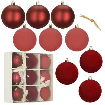 Image de Springos® Boules d'arbre de Noël 9 pièces 8,5 cm incassables Bordeaux Velours Mix