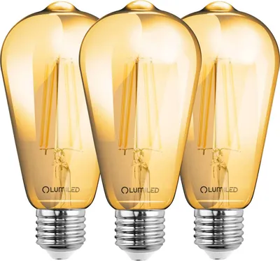Produktbild von LUMILED Edison Vintage Glühbirne, 3er-Pack ST64 E27 LED Lampe 4W (35W) 440lm, Retro Antike Glas Leuchtmittel 2000K Amber Licht Traditionelle Warmglühen Birne 360° Filament Glühfaden