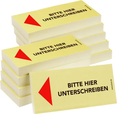 Produktbild von PRICARO Haftnotizen "Bitte hier unterschreiben", Pfeil links, 100 Blatt, 10 Stück