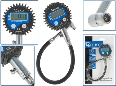 Obrázok produktu pre Manometer s digitálnym displejom, s hadicou na kontrolu tlaku pneumatík Geko