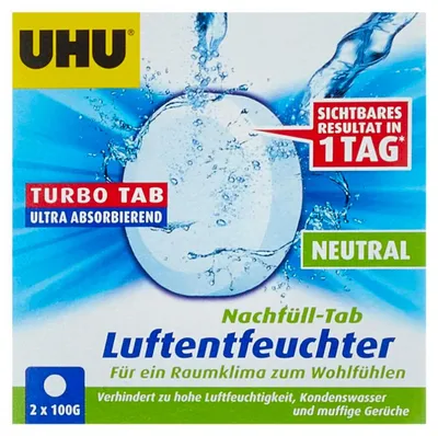 Image de UHU Air Max ambiance - Recharge absorbeur d'humidité très rapide et efficace, blanc, 2 recharges tab 100g très puissante incluse