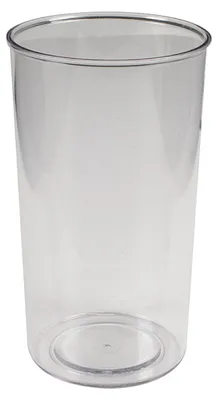 A clear plastic mixer beaker is shown against a white background.