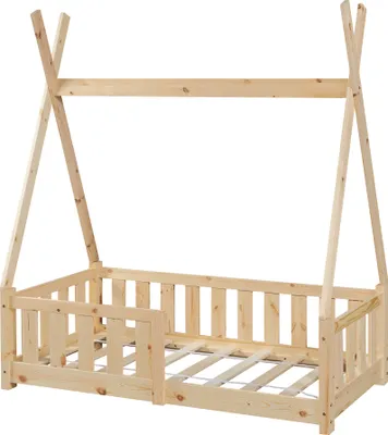 Produktbild von Kinderbett ‘Helsingborg’ mit Rausfallschutz Kiefernholz 70 x 140 cm Holzfarben