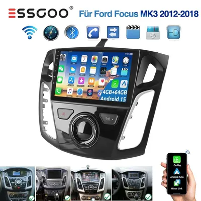 Zdjęcie produktu dla Androidowe radio samochodowe 9 cali do Ford Focus MK3 (2011-2018), z funkcjami CarPlay, GPS, nawigacją, Wi-Fi, 4 GB pamięci RAM, 64 GB pamięci wewnętrznej, Bluetooth, dotykowym ekranem i systemem multimedialnym. Format: podwójny DIN