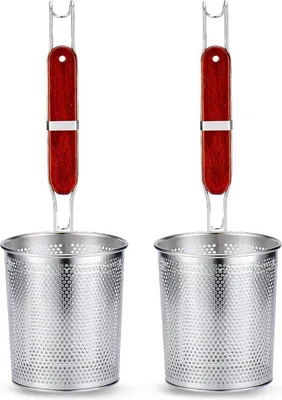 Immagine prodotto di 2 colini in acciaio inossidabile microforati per pasta con manico, colino per pasta, macchina per la pasta (diametro 12 cm)