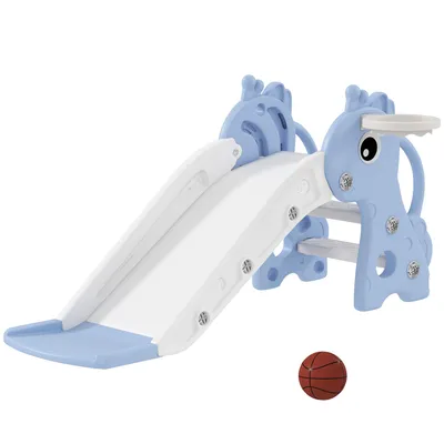 Produktbild von 3-in-1 Rutsche für Kinder, Giraffenform, Basketballkorb, Ball, Blau