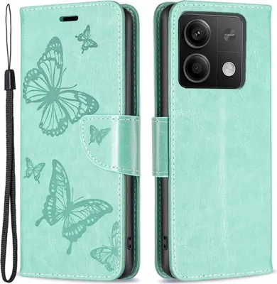 Produktbild von Xiaomi Redmi Note 13 5G Hülle - Coverup Schmetterlinge Klapphülle - Mintgrün