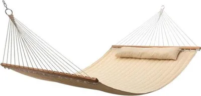 Produktbild von Famanu Hängematte mit Spreizstab - Gepolsterte Stoffhängematte mit Kissen und abnehmbaren Gurten - Beige