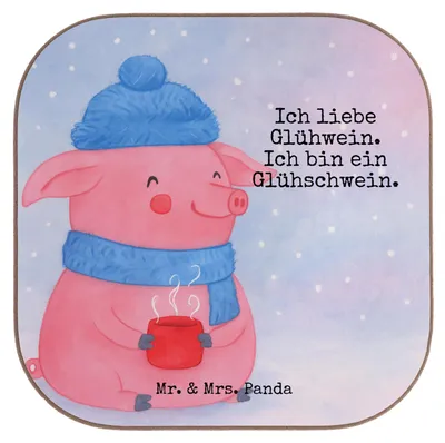 Produktbild von Mr. & Mrs. Panda Holzuntersetzer Schwein Glühwein Design - Weiß - Geschenk, Coaster, Punsch, Glühschwein, Weihnachtsmarkt, Untersetzer Tasse, gläseruntersetzer