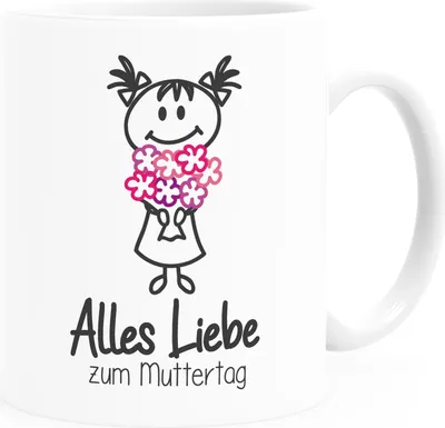Produktbild von Kaffee-Tasse Alles Liebe zum Muttertag Blumenstrauss Strichmännchen Geschenk für Mama SpecialMe® weiß Keramik-Tasse