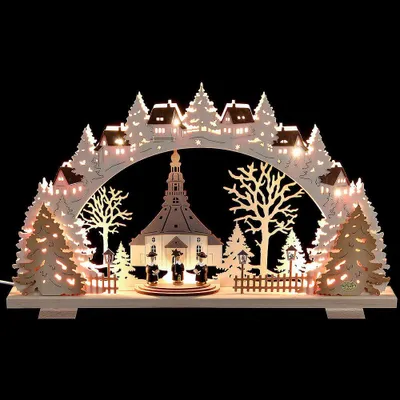 Produktbild von Schwibbogen Seiffener Kirche mit Kurrendefiguren (53x31x4,5cm) von Tietze Erzgebirgsdesign