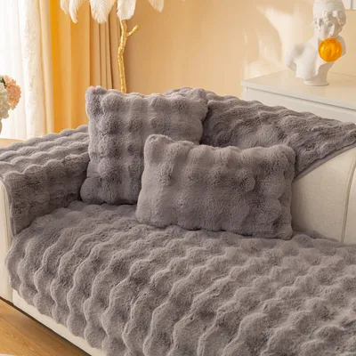 Obrázek produktu pro (šedá, polštář 45 * 45 cm) Silný plyšový králičí polštář na pohovku, načechrané povlaky na polštáře na pohovku, ochrana nábytku