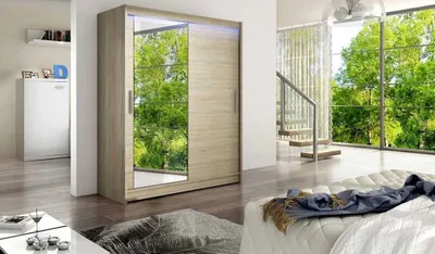 Obrázek produktu pro Šatní skříň 150 cm se zrcadlem a LED osvětlením ELADIO 6 - dub sonoma