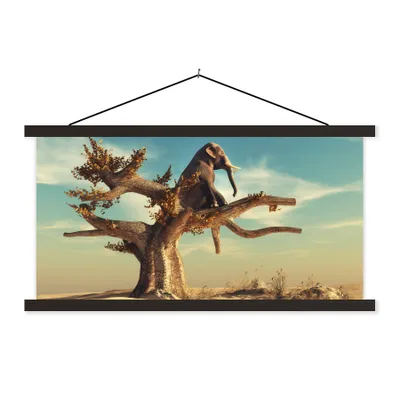 Produktbild von MuchoWow® Textilposter Elefant - Baum - Natur - Wüste 60x30 cm mit schwarzem Rahmen - Textilien