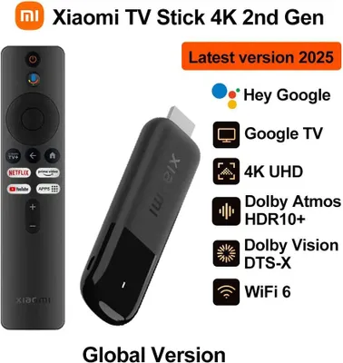 Immagine prodotto di Smart TV Stick 4K - 2a generazione UE 2025 - Android TV - UHD 4K 60 fps - Wi-Fi 6 - Bluetooth 5.2 - Memoria 2 GB RAM 8 GB ROM - CPU quad-core 6 nm - Nero