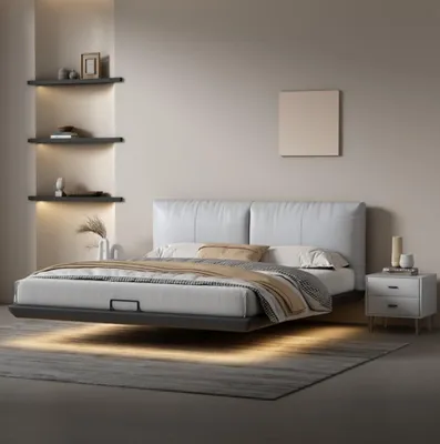 Produktbild von Weißes Schlafzimmer Designer Bett Luxus Betten Leder Doppelbetten Neu