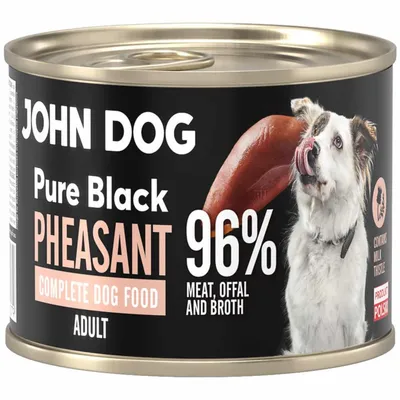 Produktbild von John Dog Hundenassfutter Pure Black Fasan - Premium Getreidefreies Hundefutter mit 96% Fleisch - Monoprotein Nassfutter für ausgewachsene Hunde 200g