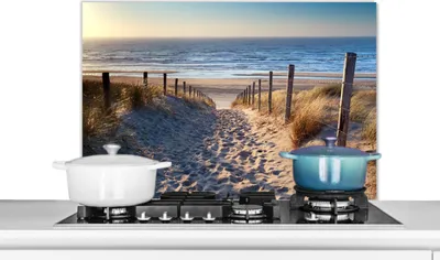 Produktbild von KitchenYeah® Spritzschutz Küche - Küchenrückwand - Wandschutz für Herd und Spüle - Sand - Strand - Düne - Meer - Sommer 90x60 - Alu-Dibond (Alternative zum Spritzschutz aus Glas) - Hitzebeständig - H