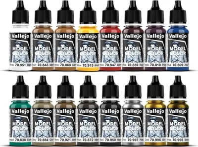 Immagine prodotto di Vallejo Model Color Set di colori acrilici Colori Medioevo. Kit di 16 colori con finitura opaca in flaconi da 18 ml con contagocce e una cartella colori per modellismo, modellini e diorami.