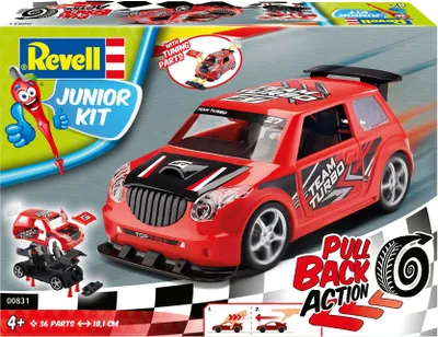 Image de Revell Junior Kit Pull Back Rallye Car, voiture de course, rouge, kit de modélisme pour enfants, 36 pièces, dès 4 ans, 00831
