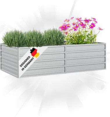 Produktbild von DELUKE® Hochbeet für Garten OSKAR Silber | 160x80x45cm | Verzinkter Stahl | Wetterfest | Gartenbeet Kräuterbeet Blumenbeet Beet hoch Frühbeet für Garten Gemüsebeet