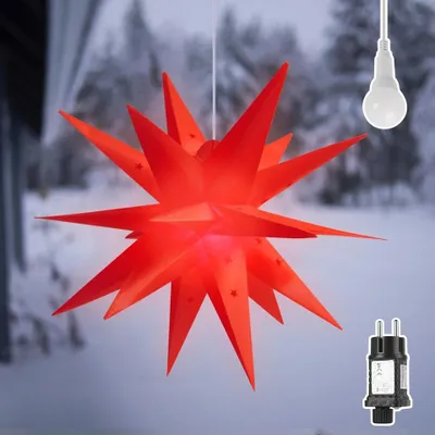 Produktbild von LED Dekolicht 75cm 3D Papierstern Beleuchtet LED Stern Weihnachtsdekoration Fenster Weihnachtsstern Hängend Rot