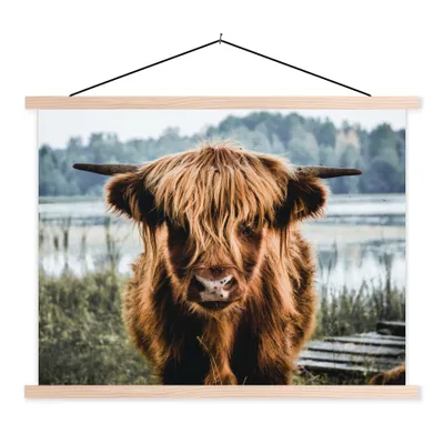 Produktbild von MuchoWow® Textilposter Kühe - Schottische Hochlandbewohner - Braun - Natur 60x45 cm mit holzfarbenen Rahmen - Bild