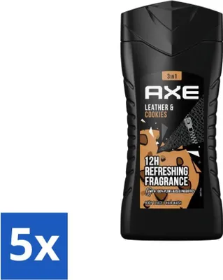Image de Axe - Gel douche 3 en 1 - Cuir & Biscuits - 100% végétal - 250 ml - Pack avantage - 5 pièces