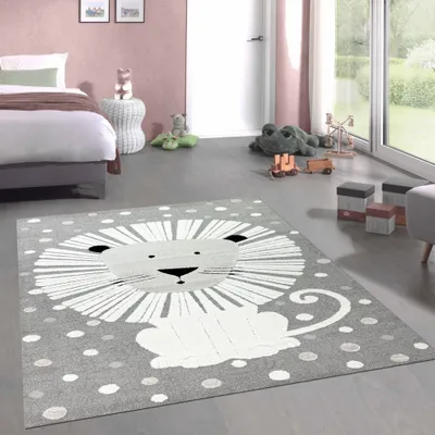 Produktbild von Teppich Spielezimmer 3d-Effekt mit Löwenmuster Grau Größe - 240 x 340 cm