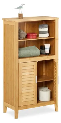 Produktbild von Badezimmerschrank Bambus Lamellen - 92 x 50 x 25 cm - Naturfarben - Türen mit Lamellen