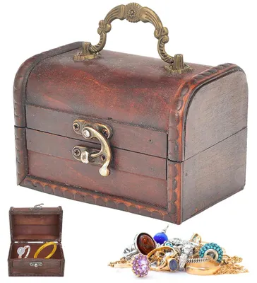 Vintage Schatzkiste aus Holz mit Schloss, 12x8,5x8,5 cm