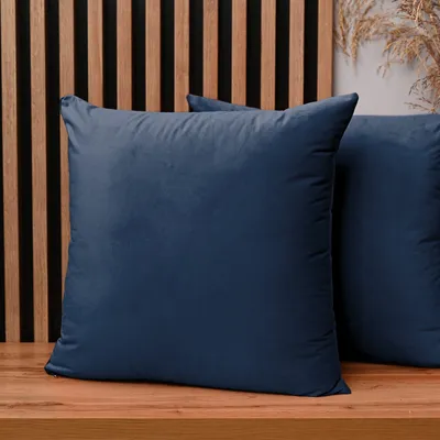 Obrázek produktu pro MG Design, sada 2 povlaků na polštáře, 55 x 55 cm, tmavě modrá – s zipem, sametově měkká s jemným leskem, snadno se udržuje a je odolná
