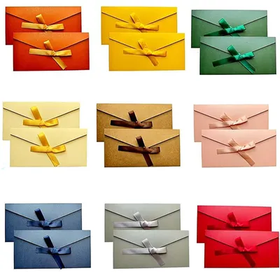 18 Perlpapier-Umschläge mit Schleife, 9 Farben, für Einladungen