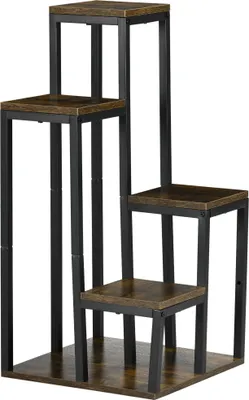 Image de Support pour plantes, étagère à fleurs à 4 niveaux, étagère multifonctionnelle pour plantes, marron, 40 x 40 x 81 cm, pour balcon, jardin et intérieur,