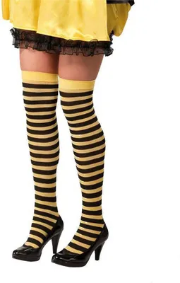 Produktbild von Strümpfe Overknees Bienchen Biene schwarz gelb Karneval Fasching