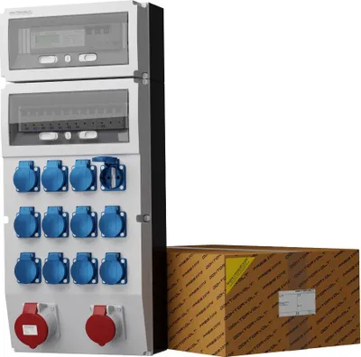 Immagine prodotto di Distributore di corrente eXT-S/FI 32A 16A 12x230V + contatore elettrico trifase Doktorvolt® 0762
