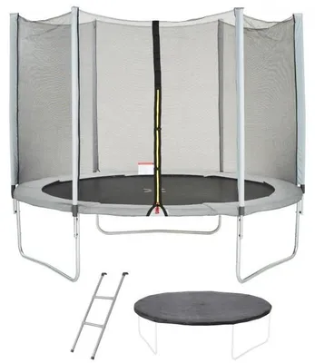 Produktbild von Trampolin Ø 300 cm, Grau, Maxi Eco, mit Sicherheitsnetz, Leiter und Schutzabdeckung