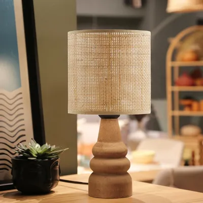 Produktbild von Opviq, AYD-3674,Tischlampe, Creme, HOLZKÖRPER, 14 x 14 x 32 cm