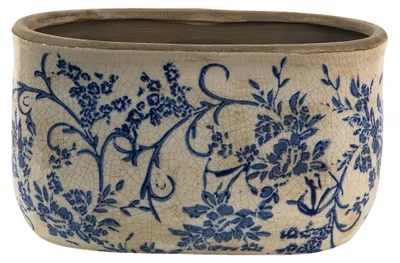 Productafbeelding van Clayre & Eef bloempot, 22x10x12 cm, blauw-wit, keramiek, voor bloemen