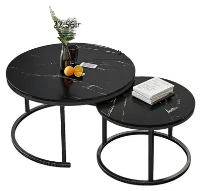 Obrázek produktu pro Konferenční stolek, kulatý design, moderní styl, černý rám, černý mramor